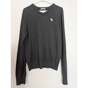 Vintage Abercrombie & Fitch Sweater Mens Large Gray Logo Muscle Wool Cashmere 90